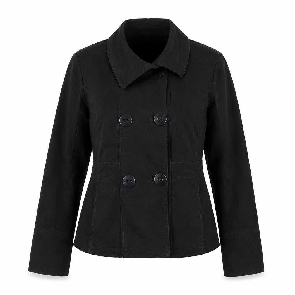 Front view of Evie women’s black jacket coat, size UK 16