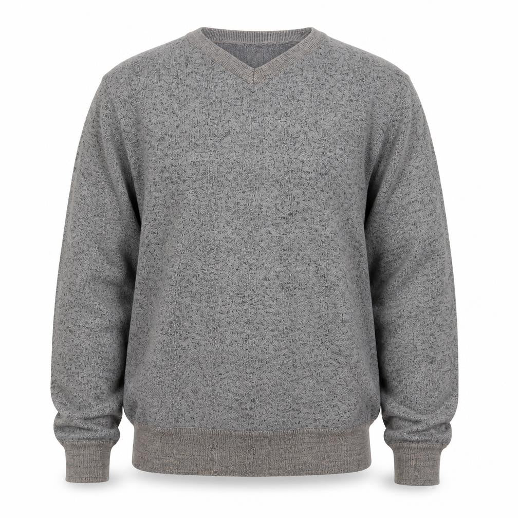 Front view of Essentials men’s grey jumper, size L