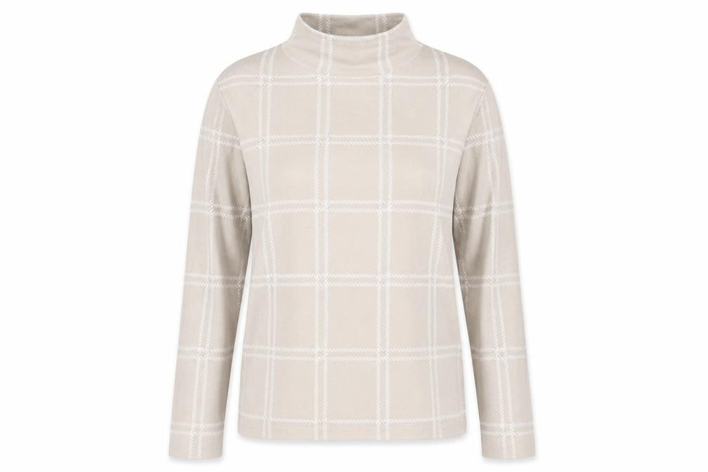 Front view of Marks & Spencer women’s beige check jumper, size UK 12