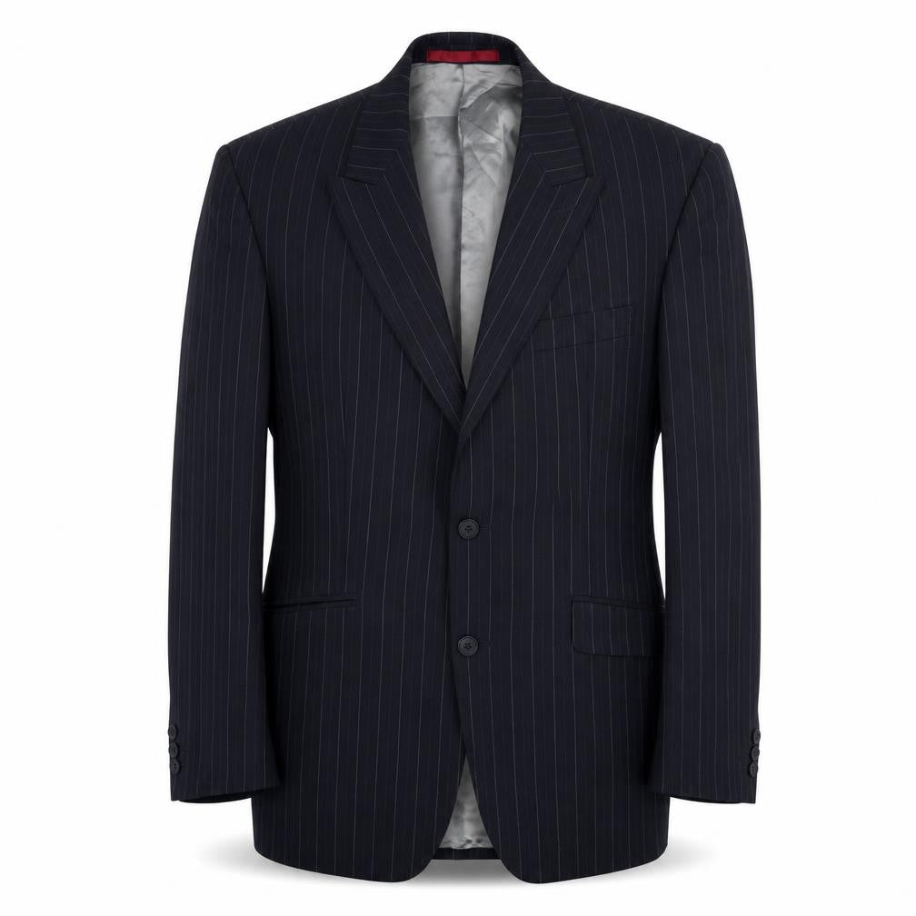 Front view of Burton men’s black striped jacket blazer, size 40