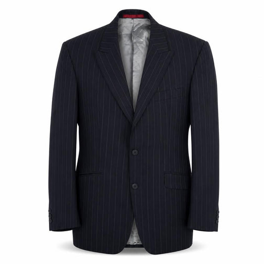 Front view of Burton men’s black striped jacket blazer, size 40
