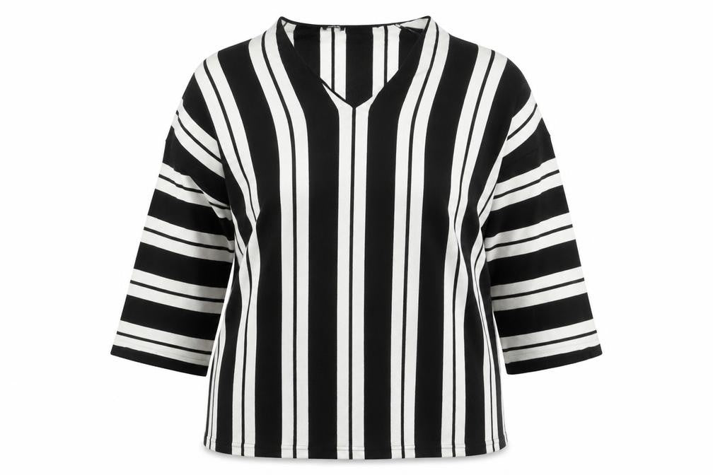 Front view of Oltre women’s white striped pullover sweatshirt, size XL