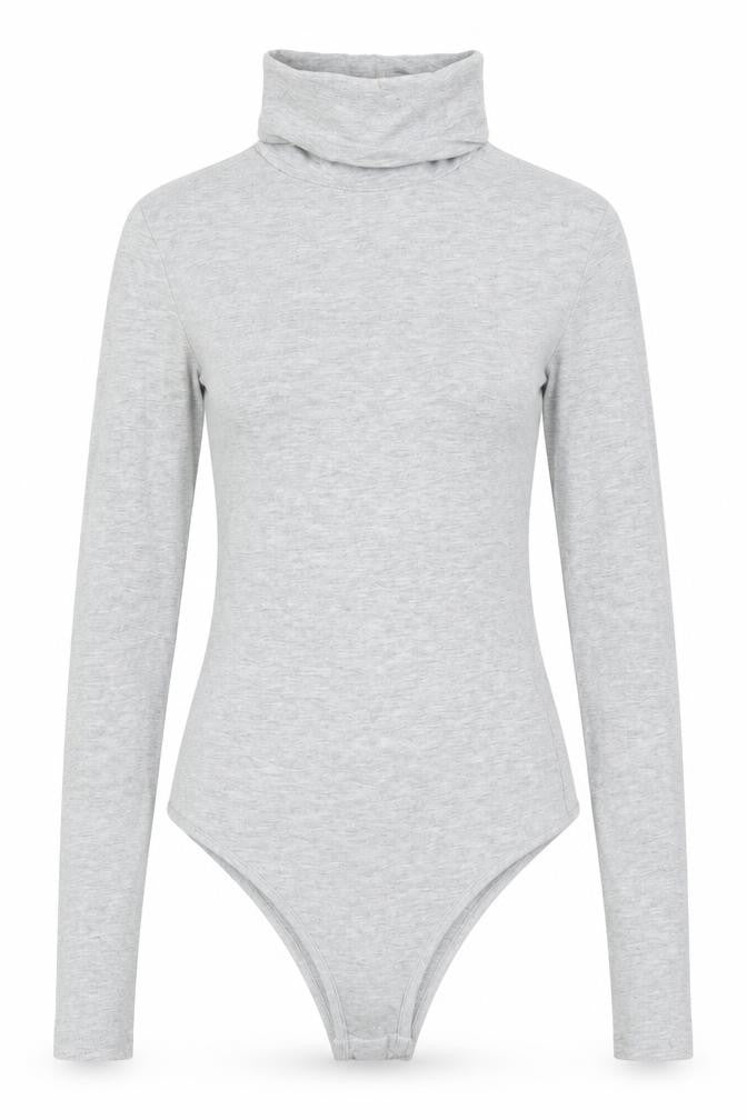 Front view of PRETTYLITTLETHING women’s grey bodysuit one-piece, size UK 6