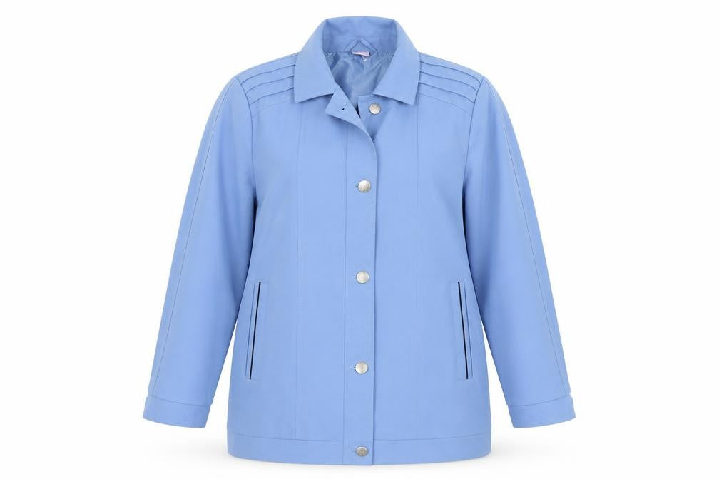 Front view of Amalina women’s blue overcoat coat, size UK 16