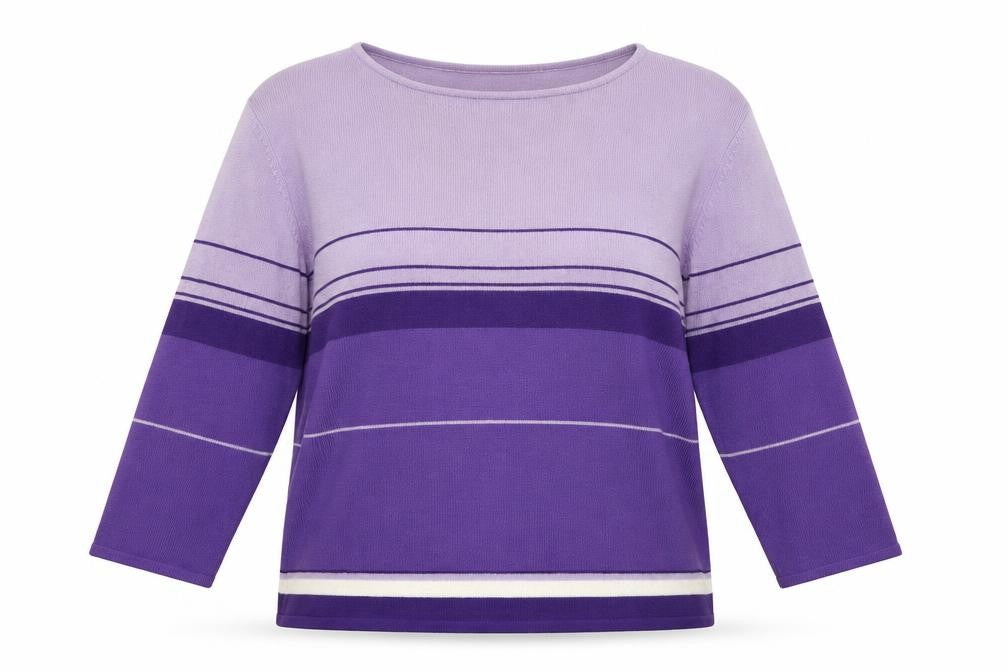 Front view of Planet women’s purple striped knit jumper, size L