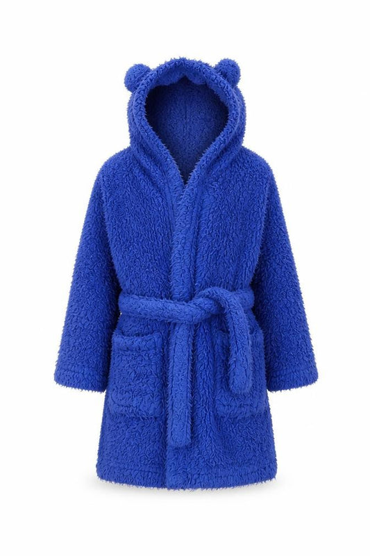 Front view of Dunelm boys’ blue solid microfibre robe, size 3-4, years