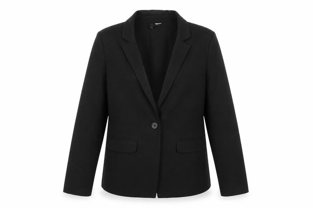 Front view of H&M women’s black jacket blazer, size UK 12