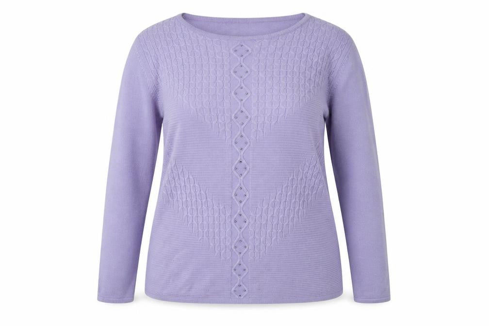 Front view of ANNA ROSE women’s purple houndstooth jumper, size XL