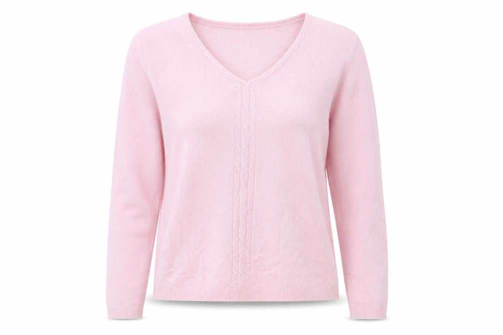 Front view of Debbie Morgan women’s pink jumper, size M