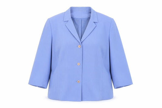 Front view of Debenhams women’s blue jacket suit, size UK 18