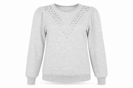 Front view of Papaya women’s grey jumper, size UK 12