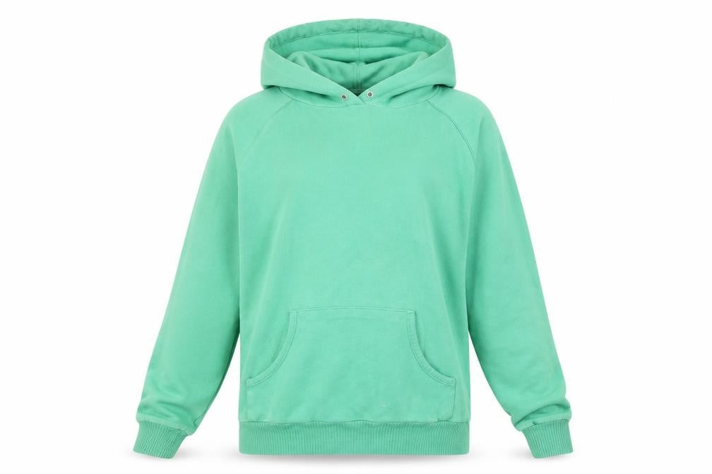 Front view of Topshop women’s green pullover hoodie, size UK 6