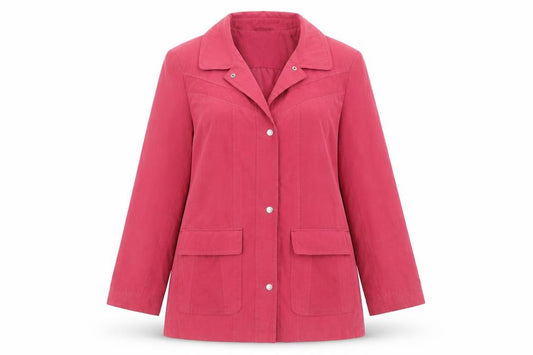 Front view of EWM women’s pink jacket coat, size UK 12