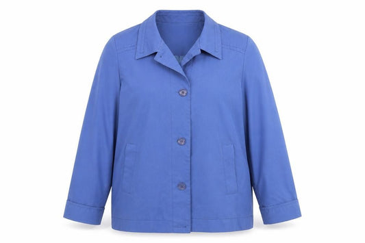 Front view of Dannimac women’s blue jacket coat, size UK 18
