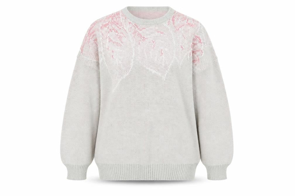 Match Set Womens Grey Floral  Pullover Jumper Size M  - leaf pattern