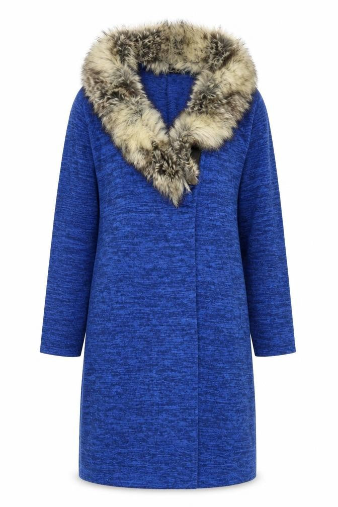 Front view of Moda women’s blue cardigan jumper, size S
