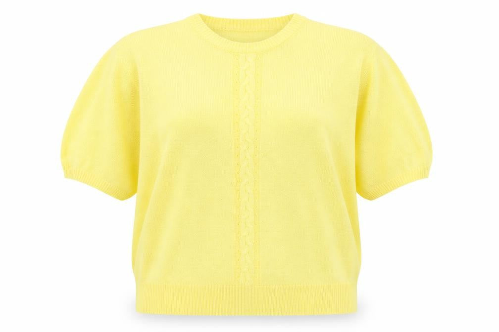 Front view of Berkertex women’s yellow jumper, size UK 18