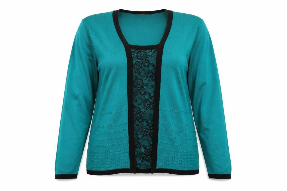 Front view of Bonmarché women’s green knit jumper, size M