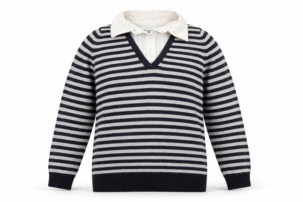 Front view of Marks & Spencer women’s multicoloured striped knit jumper, size UK 14