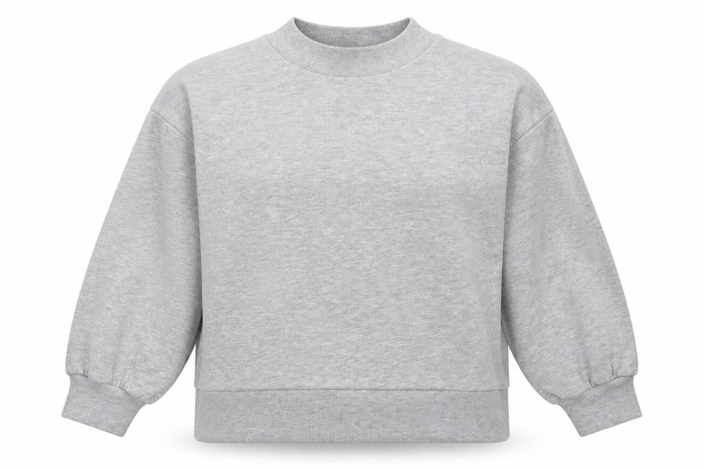 Front view of ASOS women’s grey pullover sweatshirt, size UK 10, - oversized