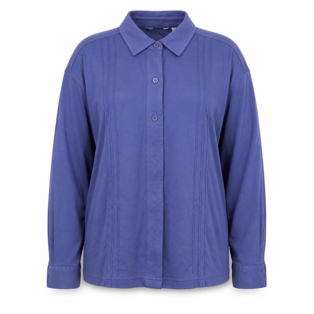 Front view of Preworn women’s blue basic button-up, size UK 14
