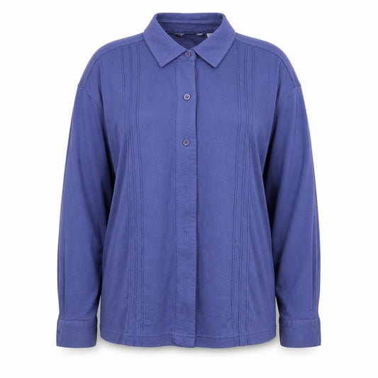 Front view of Preworn women’s blue basic button-up, size UK 14
