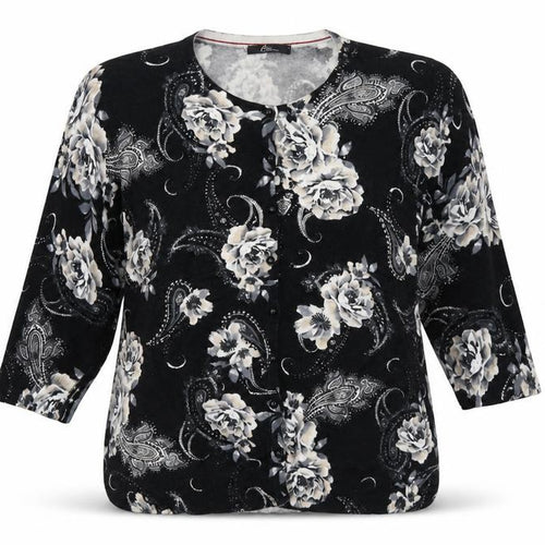 BM Womens Black Floral Knit Cardigan Jumper Size L