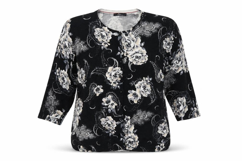 BM Womens Black Floral Knit Cardigan Jumper Size L
