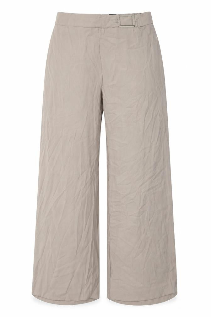 Front view of Essence women’s beige trousers, size UK 18, 30-inch leg
