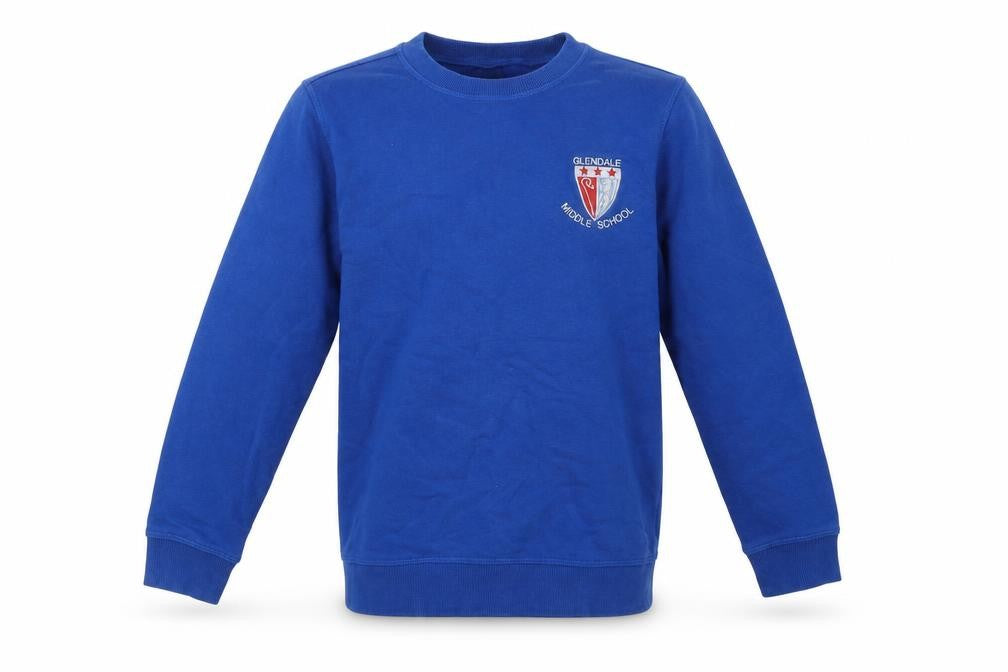 Front view of F&F boys’ blue pullover sweatshirt, size 9-10, years - glendale middle school