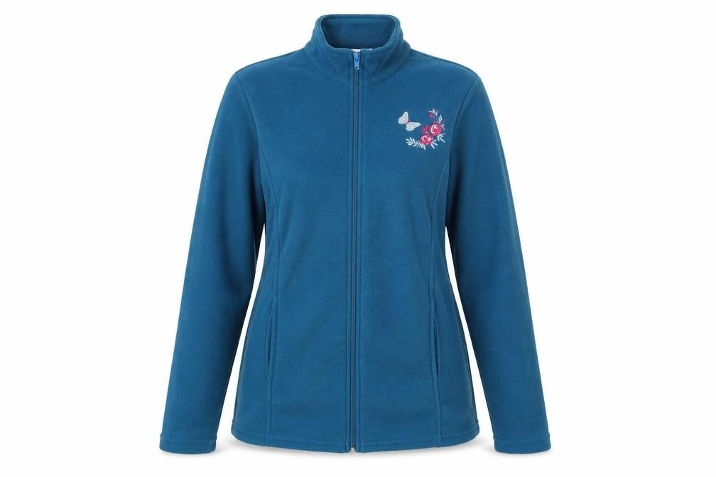 Front view of alisson vallee women’s blue pullover sweatshirt, size S