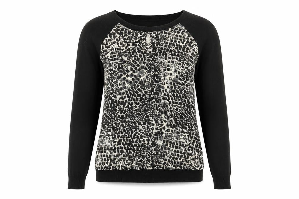 Front view of Marks & Spencer women’s black animal print pullover sweatshirt, size UK 6