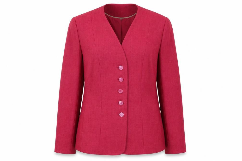 Front view of EWM women’s pink jacket blazer, size UK 14