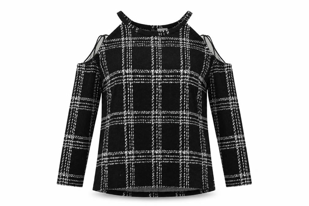 Front view of Select women’s black check pullover sweatshirt, size UK 16