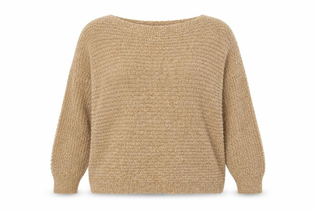 Front view of women’s brown knit pullover sweatshirt, size UK 16