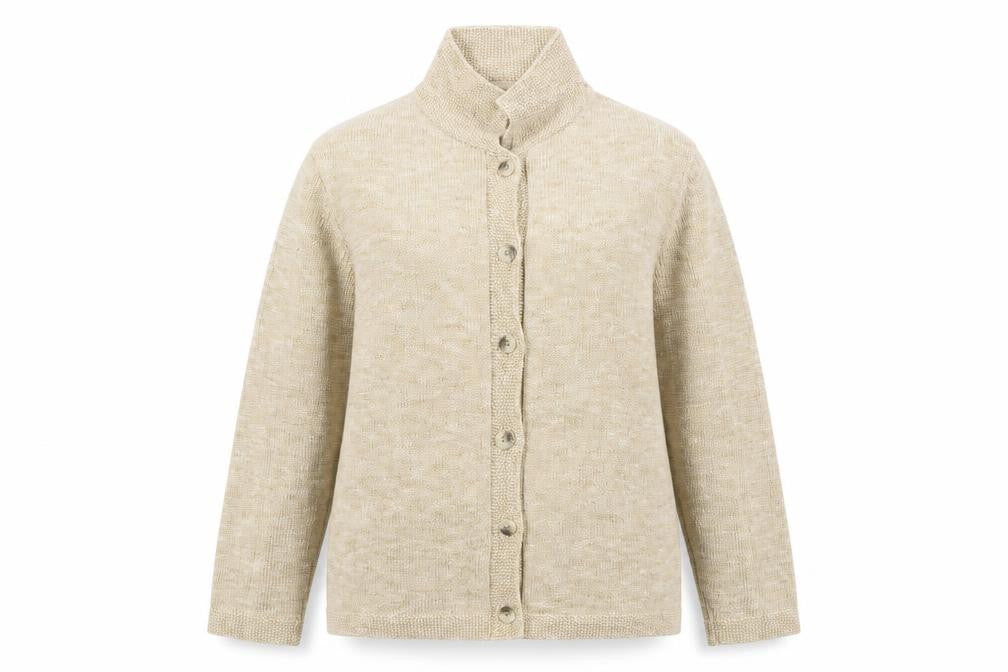 Front view of Marks & Spencer women’s beige jacket, size UK 14
