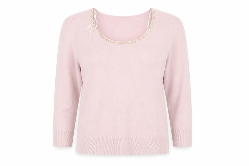 Front view of Bonmarché women’s pink jumper, size XL