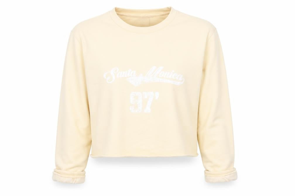 Front view of PRETTYLITTLETHING women’s yellow pullover sweatshirt, size S
