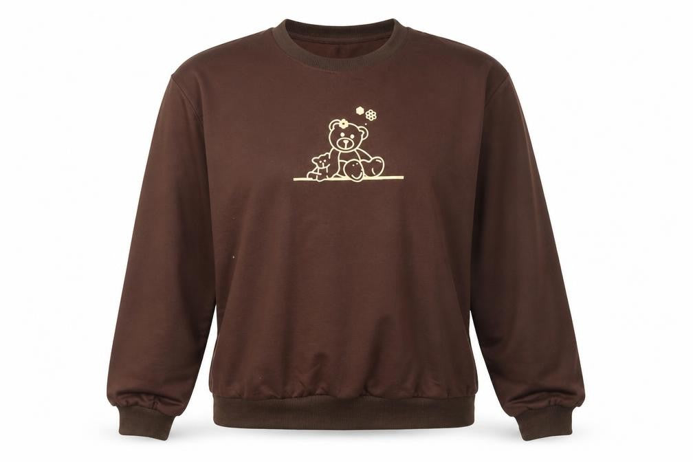 Front view of ROMWE women’s brown pullover sweatshirt, size M