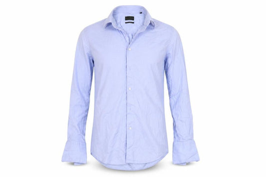 Front view of Next men’s blue button-up, size 14.5