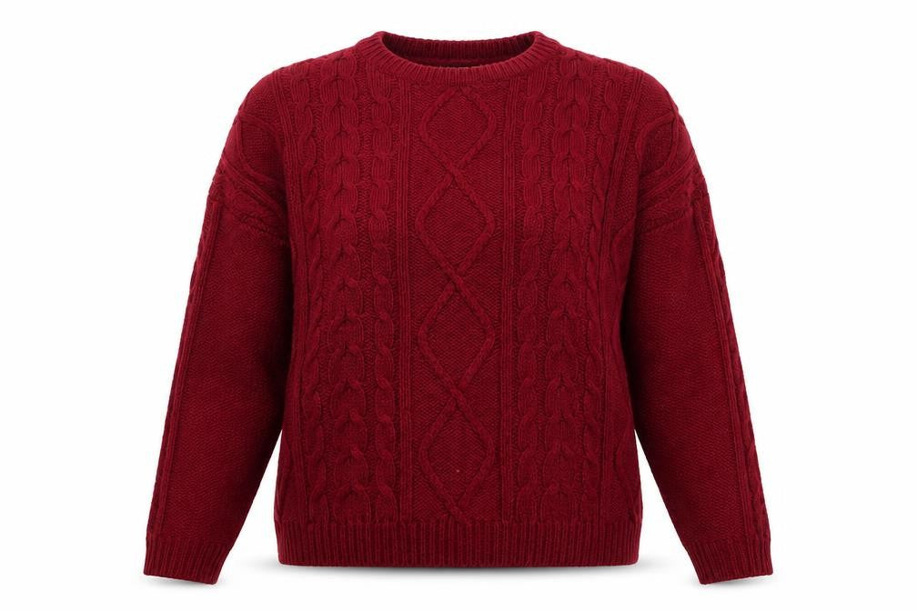 Front view of Matalan women’s red knit pullover sweatshirt, size L