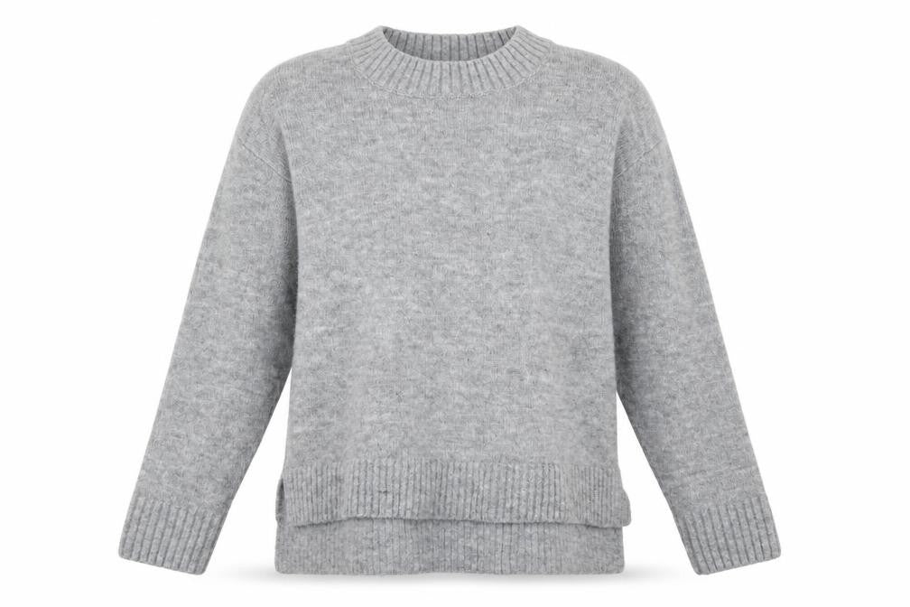 Front view of maar women’s grey jumper, size UK 10