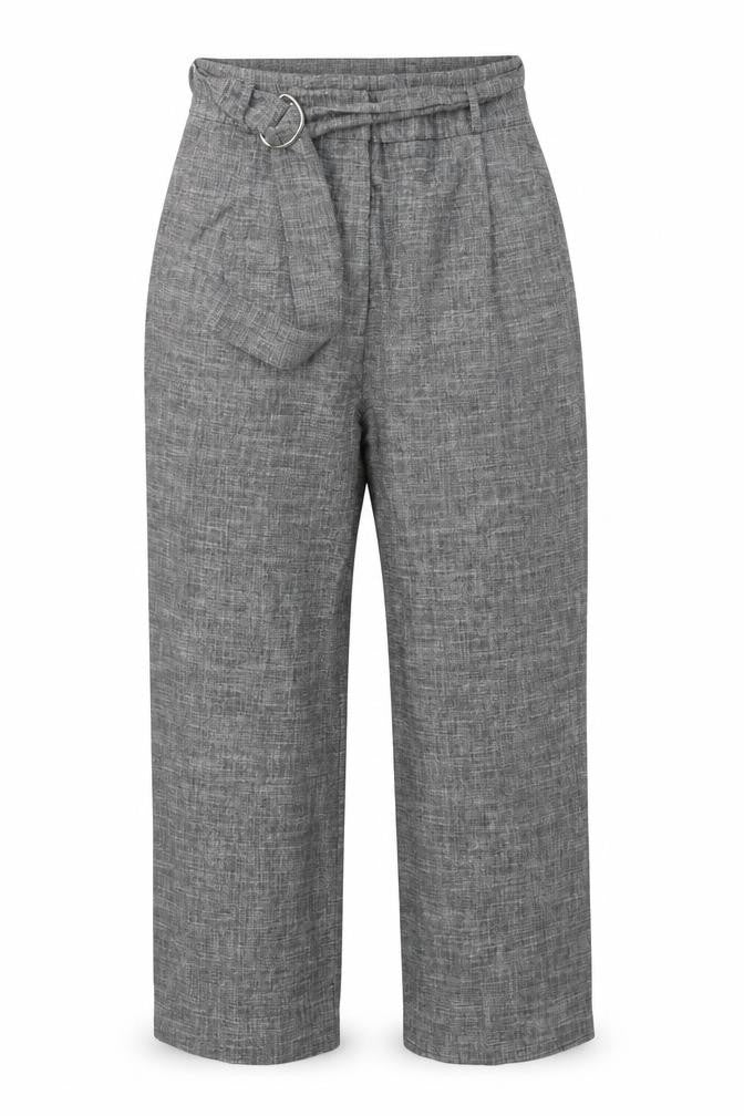 Front view of Light Before Dark women’s grey trousers, size M, 27-inch leg - belted