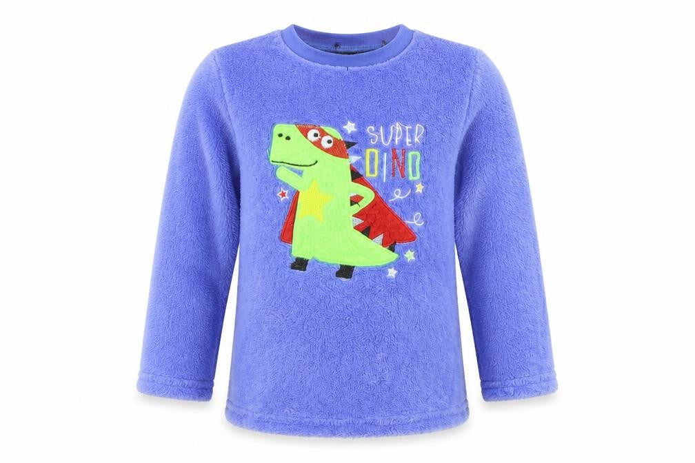 Front view of b&M girls’ blue solid top pyjama top, size 4-5, years - dinosaur