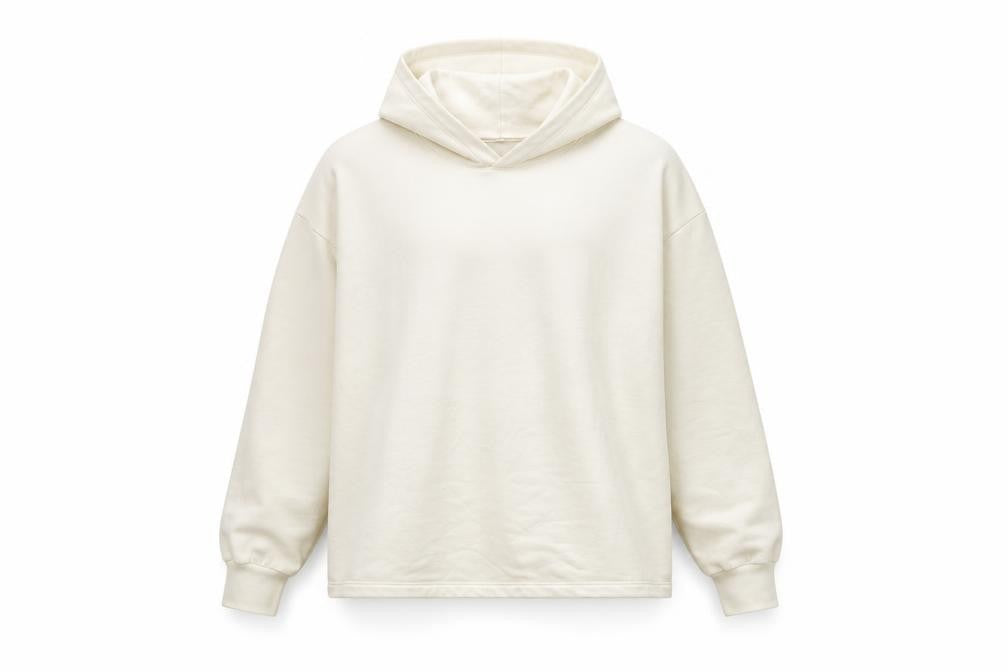 Front view of Marks & Spencer women’s beige pullover hoodie, size L