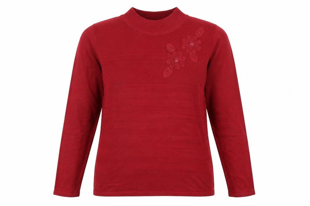 Front view of Bonmarché women’s red jumper, size S