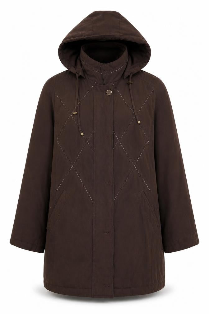 Front view of Klass women’s brown overcoat coat, size M