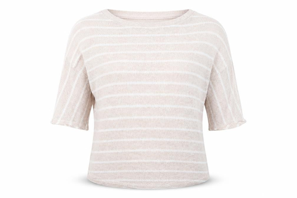 Front view of XXI women’s beige striped jumper, size S