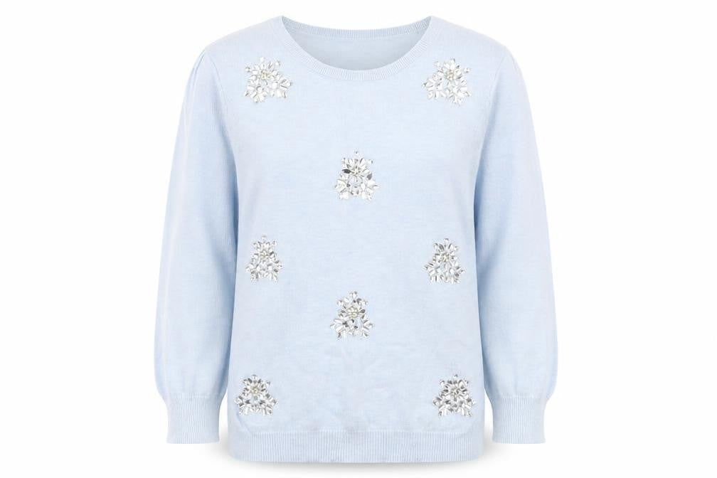 Front view of Dorothy Perkins women’s blue jumper, size UK 8