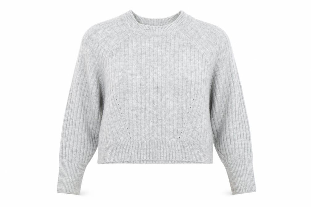 Front view of Topshop women’s grey jumper, size UK 4